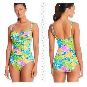 BLEU ROD BEATTIE SPRING IT ON SHIRRED BANDEAU ONE-PIECE SWIMSUIT SIZE 18W